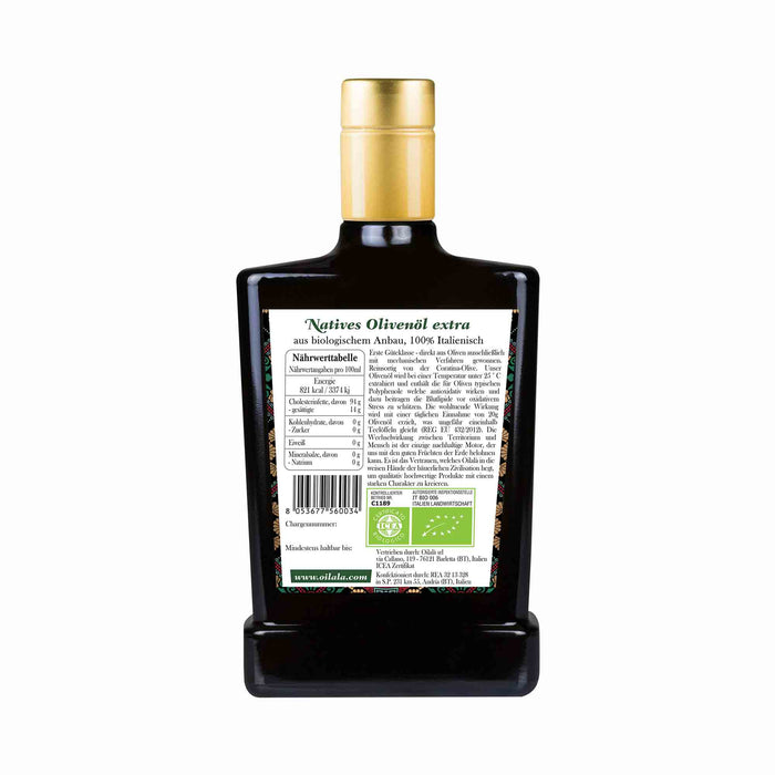 OILALÀ natives Bio-Olivenöl extra, reinsortig Coratina aus Apulien, 500 ml