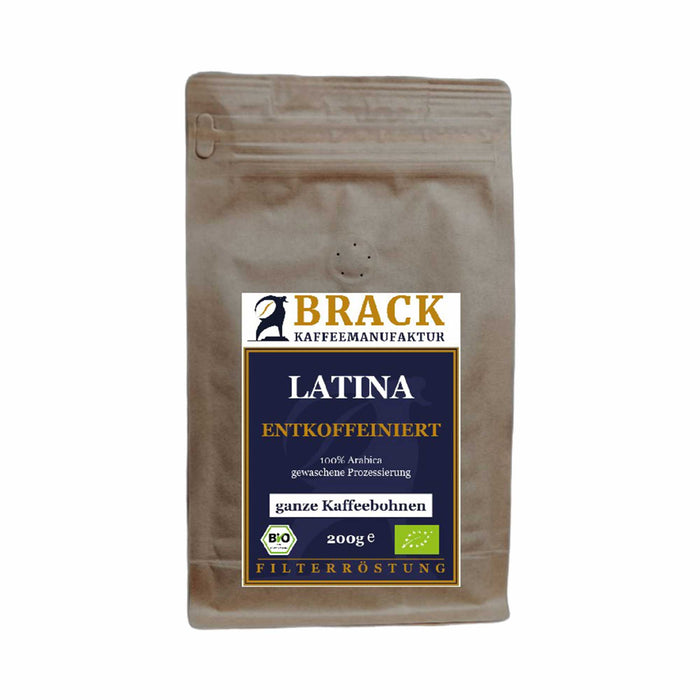 BRACK Bio-Kaffee Filter Latina, ganze Bohne, 200g (entkoffeiniert)