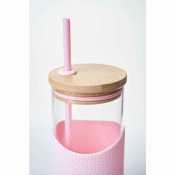 NEON KACTUS Trinkglas mit Deckel und Trinkhalm 1000ml - Pink Flamingo