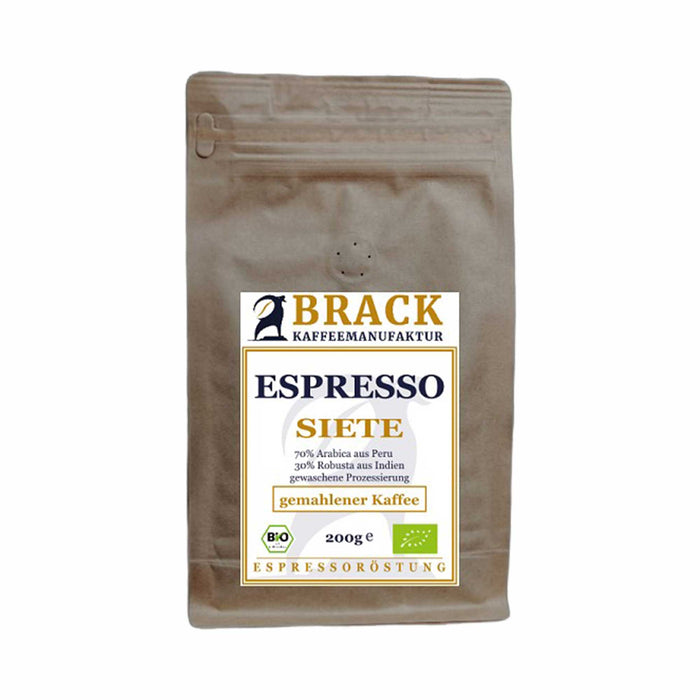 BRACK Bio-Kaffee Espresso Siete, gemahlen, 200g