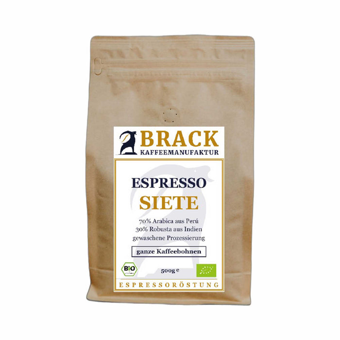 BRACK Bio-Kaffee Espresso Siete, ganze Bohne, 500g