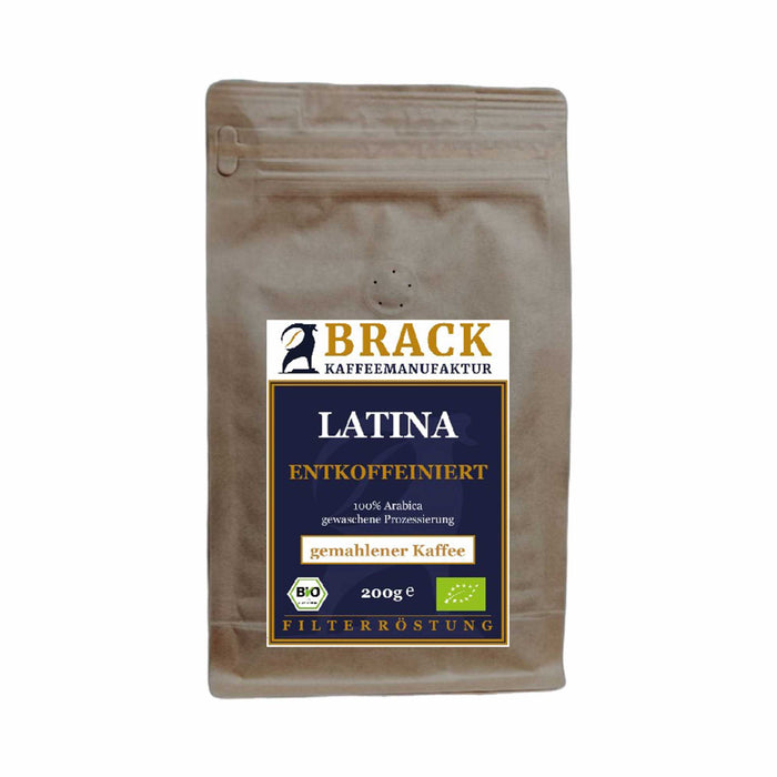 BRACK Bio-Kaffee Filter Latina, gemahlen, 200g (entkoffeiniert)